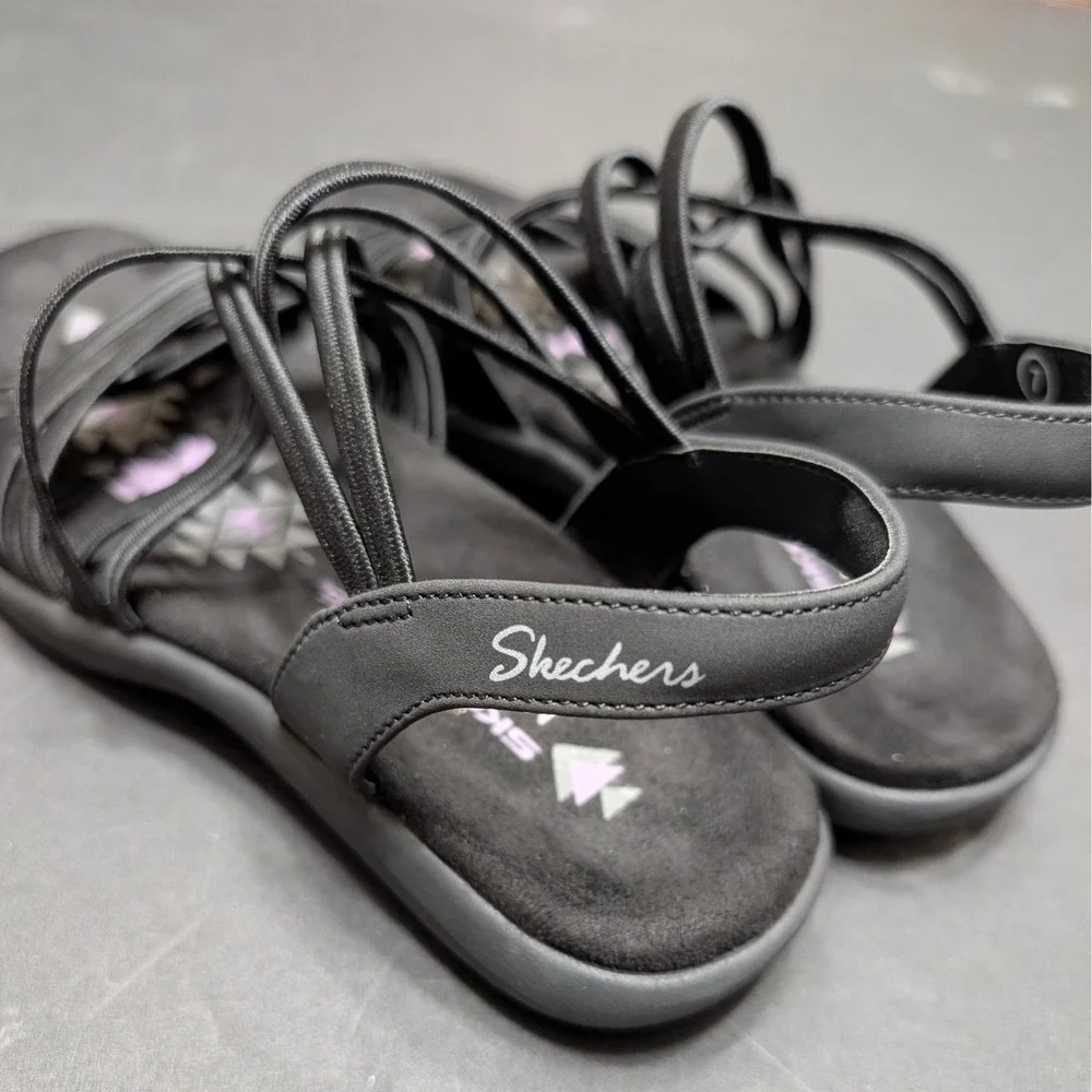 Skechers Reggae Slim Vacay Black Strappy Memory Foam Sandals Womens 7